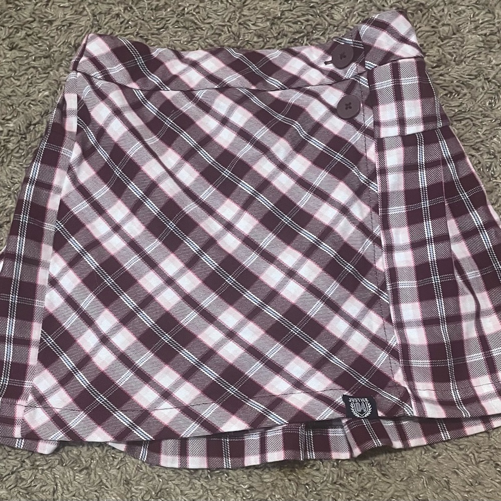 Justice Pink and Brown Plaid Mini Skirt